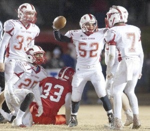 JON C. LAKEY / SALISBURY POST East Rowan's Trent Townley (52) came up with the fumble recovery.