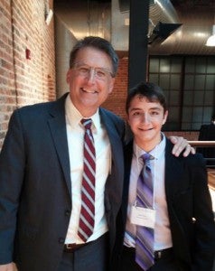 West Rowan High School student Ben Zino meets Governor Pat McCrory. Submitted photo