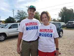 Josh Bergeron / Salisbury Post - Robert and Laura Miller, who live in the Atwell community, wore matching T-shirts on Tuesday to cast a vote for Republican presidential candidate Donald Trump.