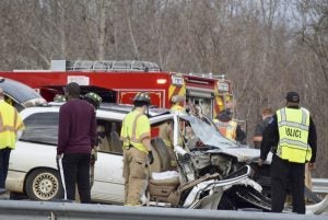 A two-vehicle accident involving this mini-van shut down soutbound I-85 Friday morning at mile-marker 78. Salisbury Fire reported that two occupants were pinned-in. Rebecca Rider/Salisbury Post