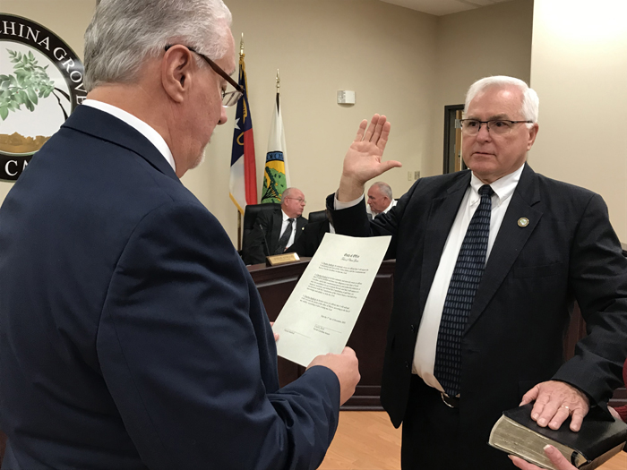 Seaford sworn in as China Grove mayor; Bringle rejoins council