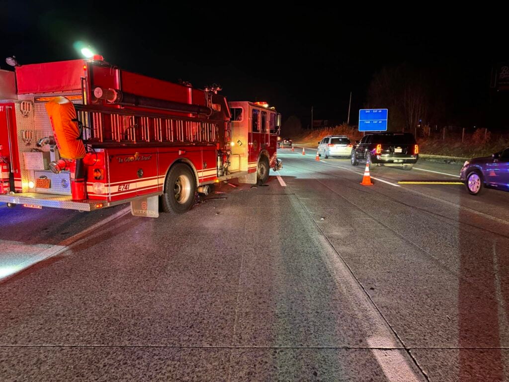 A driver on I-85 died after they crashed into a South Salisbury firetruck, according to Rowan County Emergency Services (Photo from RCES Facebook page)