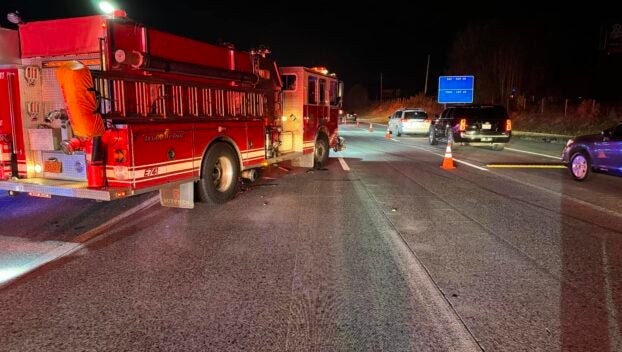 A driver on I-85 died after they crashed into a South Salisbury firetruck, according to Rowan County Emergency Services (Photo from RCES Facebook page)